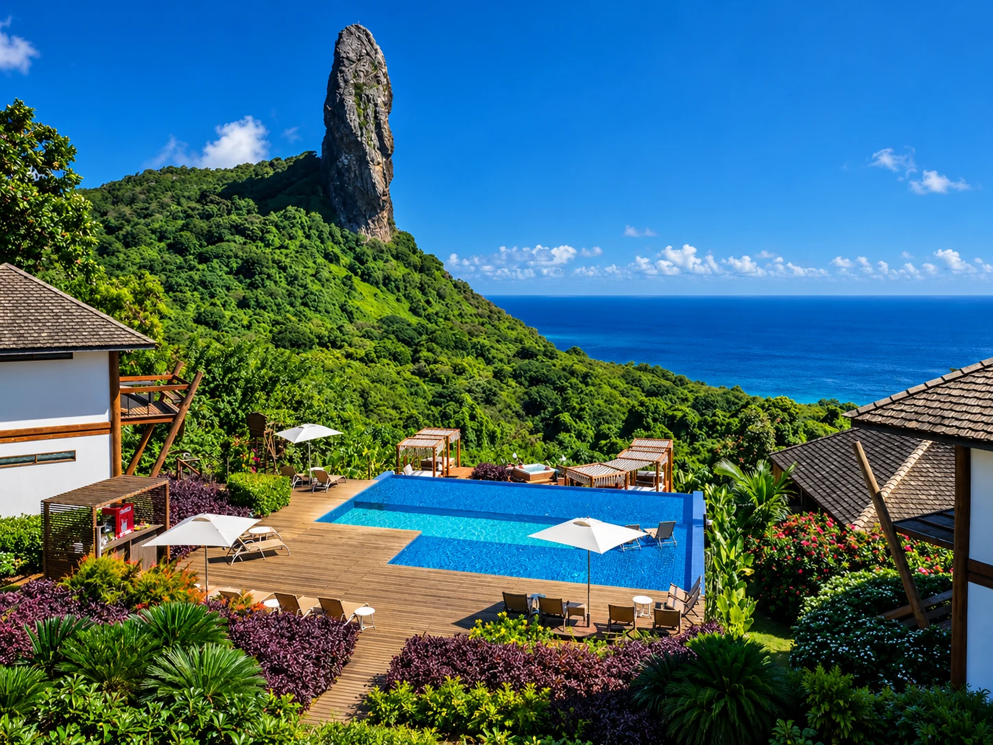 Pool with views of Morro do Pico at Pousada Morena